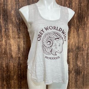 OBEY WORLDWIDE LIGHT GRAY RAM SIGN SLEEVELESS TANK TOP